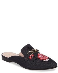 Navy Embroidered Mules