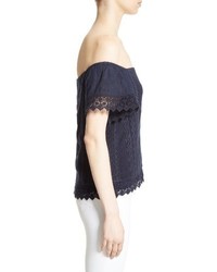 Alice + Olivia Jules Embroidered Cotton Off The Shoulder Top