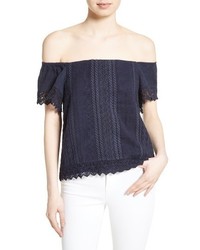 Alice + Olivia Jules Embroidered Cotton Off The Shoulder Top
