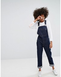 Navy Embroidered Overalls