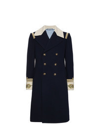 Navy Embroidered Overcoat