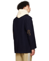 Palm Angels Navy Embroidered Coat