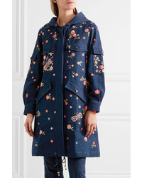 Needle & Thread Dragonfly Garden Hooded Embellished Embroidered Denim Parka Dark Denim