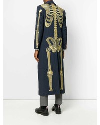 Thom Browne Gold Skeleton Embroidered Ankle Length Solid Enshuku Nylon Bal Collar Overcoat