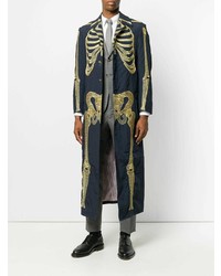 Thom Browne Gold Skeleton Embroidered Ankle Length Solid Enshuku Nylon Bal Collar Overcoat