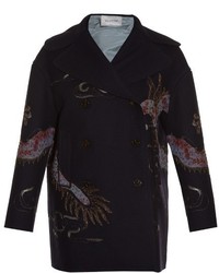 Navy Embroidered Pea Coat