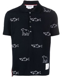 Thom Browne Bear Fish Embroidered Polo Shirt