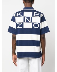 Kenzo Blue Embroidered Logo Stripe Polo Shirt