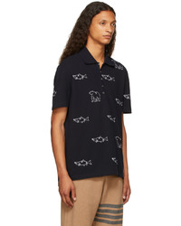 Thom Browne Navy Embroidered Bear Salmon Polo