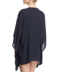OndadeMar Abyssal Embroidered Poncho Blue Pattern