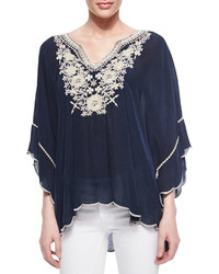 Johnny Was Embroidered Georgette Poncho Tunic Petite