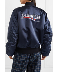 Balenciaga Embroidered Satin Bomber Jacket