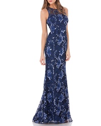 Carmen Marc Valvo Infusion Sequined Trumpet Gown