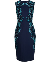 Navy Embroidered Sheath Dress