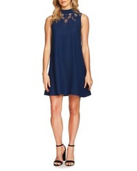 Navy Embroidered Shift Dress