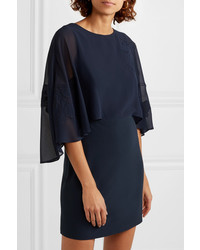 Halston Heritage Embroidered Cape Effect Crepe Dress