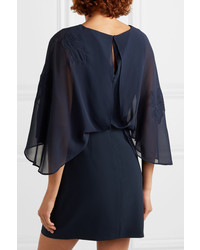 Halston Heritage Embroidered Cape Effect Crepe Dress
