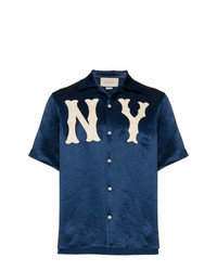 Navy Embroidered Short Sleeve Shirt