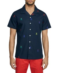 Psycho Bunny Caleb Short Sleeve Cotton Button Up Shirt In Navy At Nordstrom