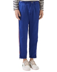 Navy Embroidered Silk Sweatpants