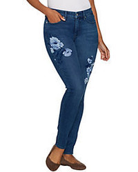 Martha Stewart As Is Petite Floral Embroidered 5  Pkt Ankle Jeans