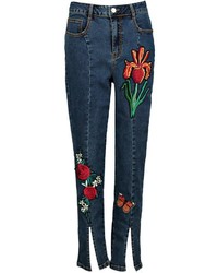 Boohoo Corrine Split Seam Front Embroidered Skinny Jeans