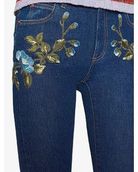 Gucci Embroidered Denim Flower Pants