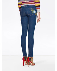 Gucci Embroidered Denim Flower Pants