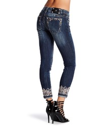 Miss Me Geo Embroidered Cuffed Skinny Jeans