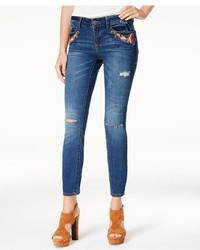Dollhouse Juniors Embroidered Ripped Skinny Jeans