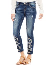 Miss Me Lasercut Embroidered Distressed Stretch Ankle Skinny Jeans