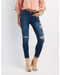 Charlotte Russe Machine Jeans Embroidered Destroyed Skinny Jeans