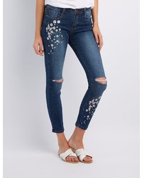 Charlotte Russe Machine Jeans Embroidered Distressed Skinny Jeans