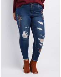 Charlotte Russe Plus Size Embroidered Destroyed Skinny Jeans