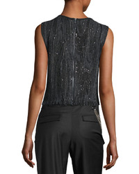 Brunello Cucinelli Sleeveless Marbled Embroidered Top Volcano