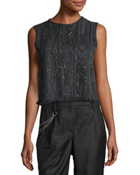Brunello Cucinelli Sleeveless Marbled Embroidered Top Volcano