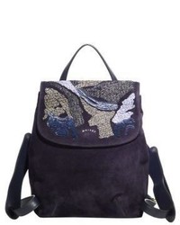 Navy Embroidered Suede Bag