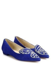 Navy Embroidered Suede Ballerina Shoes