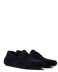 BOSS Navy Embroidered Loafers
