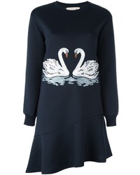 Navy Embroidered Sweater Dress