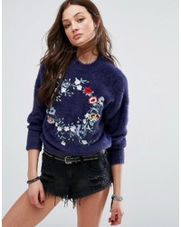 Pull&Bear Embroidered Fluffy Sweater