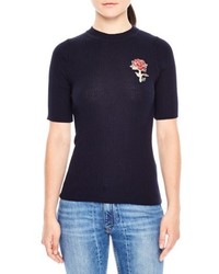 Sandro Floral Applique Ribbed Sweater
