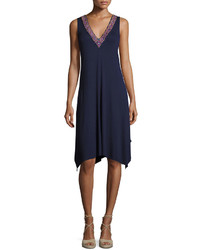 Neiman Marcus Embroidered V Neck Tank Dress
