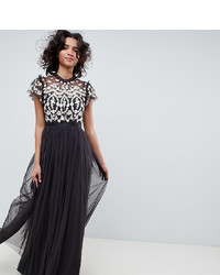 Needle & Thread Embroidered Bodice Tulle Maxi Dress In Graphite