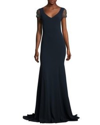 Theia Jeweled Crystal Embroidered Tulle Gown