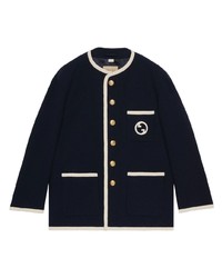 Navy Embroidered Tweed Blazer