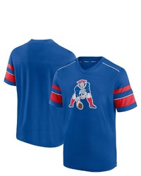 FANATICS Branded Royal New England Patriots Textured Throwback Hashmark V Neck T Shirt