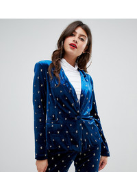 UNIQUE21 Velvet Fitted Blazer With Stars Embroidery Co Ord Velvet
