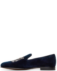 Lanvin Navy Velvet Tailor Loafers