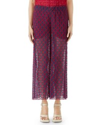 Navy Embroidered Wide Leg Pants